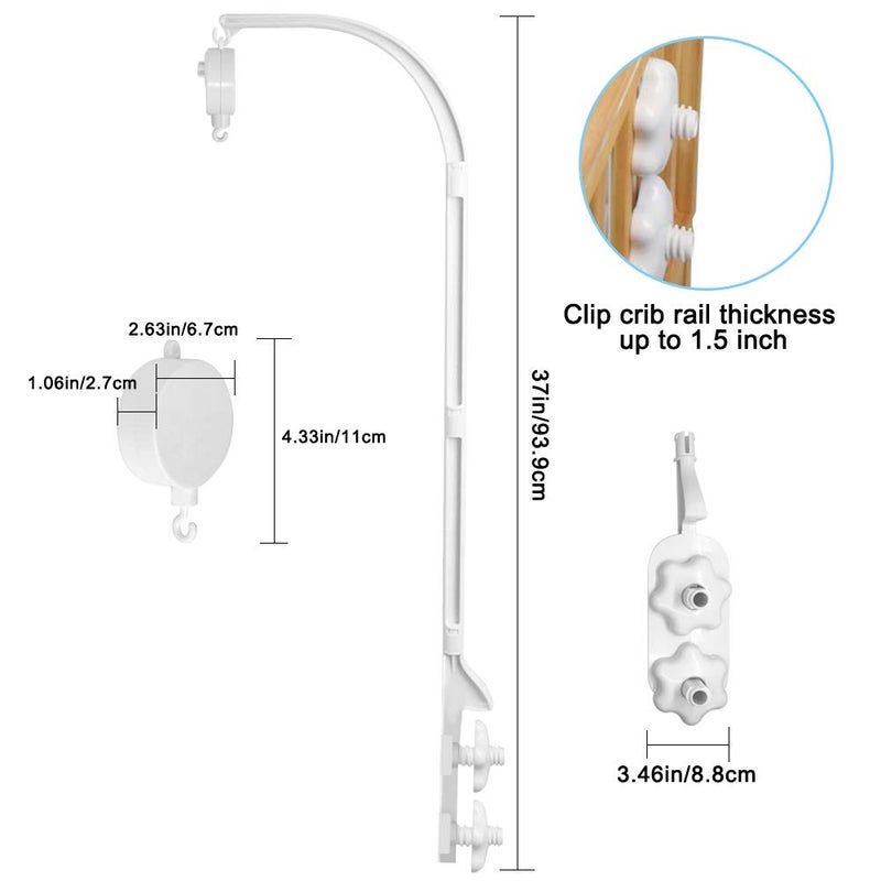 AFUNTA 37 Inch Baby Mobile for Crib, Double Screw Crib Mobile Arm with Music Box, Adjustable Crib Mobile for Baby Nursery Decor - Image 3